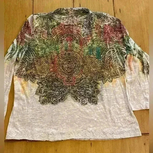 Reba Womens Long Sleeve Sheer Art Decorative Top size M-L - Picture 1 of 15